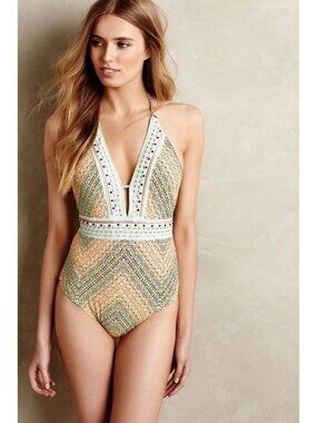 Nanette Lepore Pasco Robles Bohemian 1 piece Swimsuit Size L Beach Pool Party